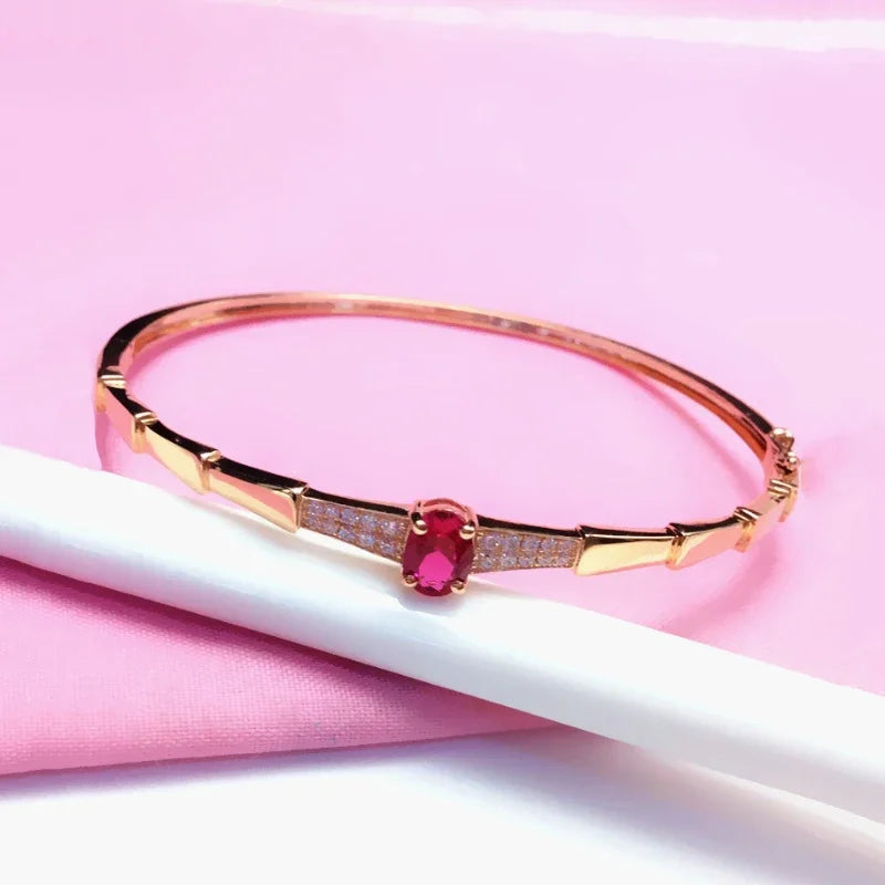 Elegant Ruby Cuff Bracelet - Inlaid Glossy Design