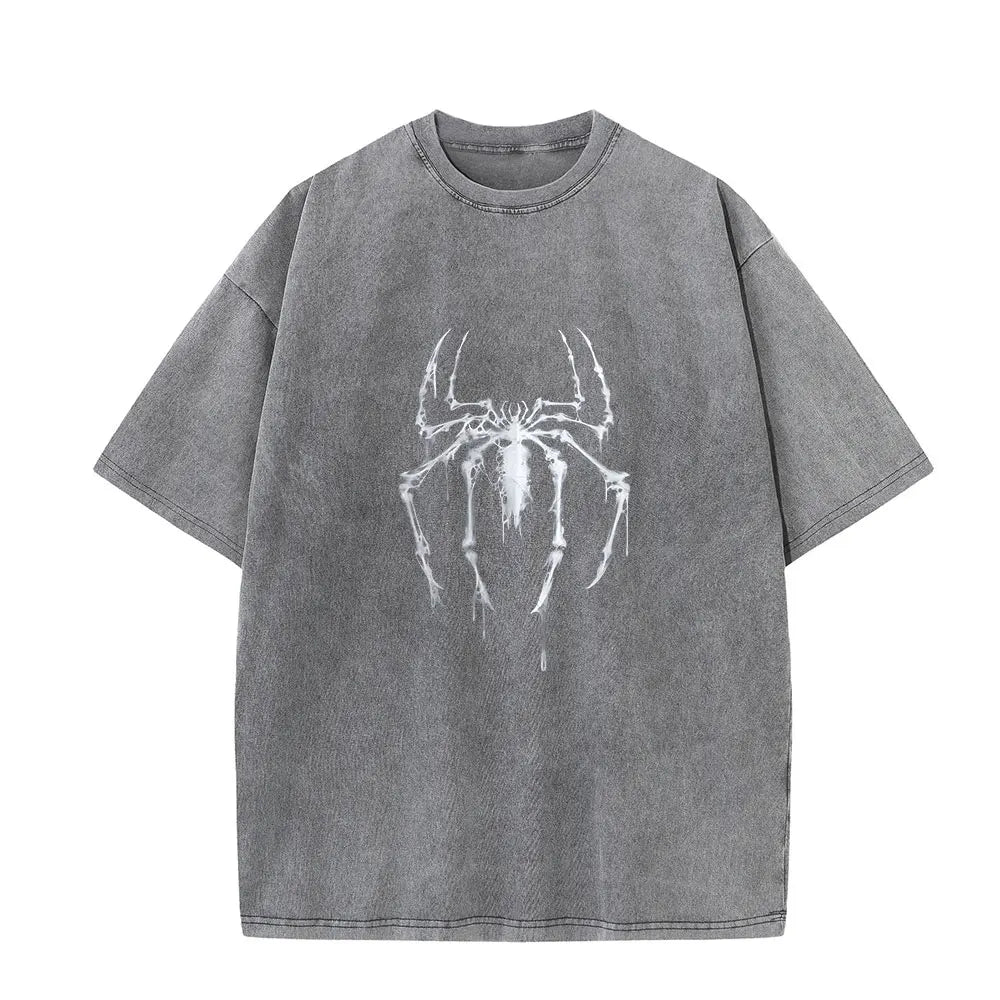 Vintage Spider Graphic Wash Shirt - Retro Hero Style