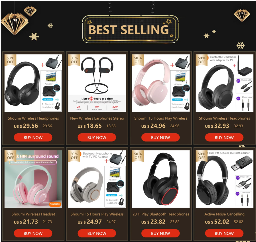 Premium Bluetooth TV Headset with Wireless Adapter - Over-Ear TV Headphones
