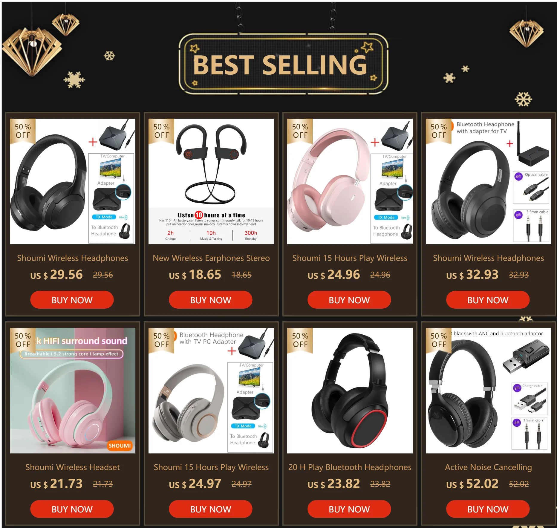 Premium Bluetooth TV Headset with Wireless Adapter - Over-Ear TV Headphones