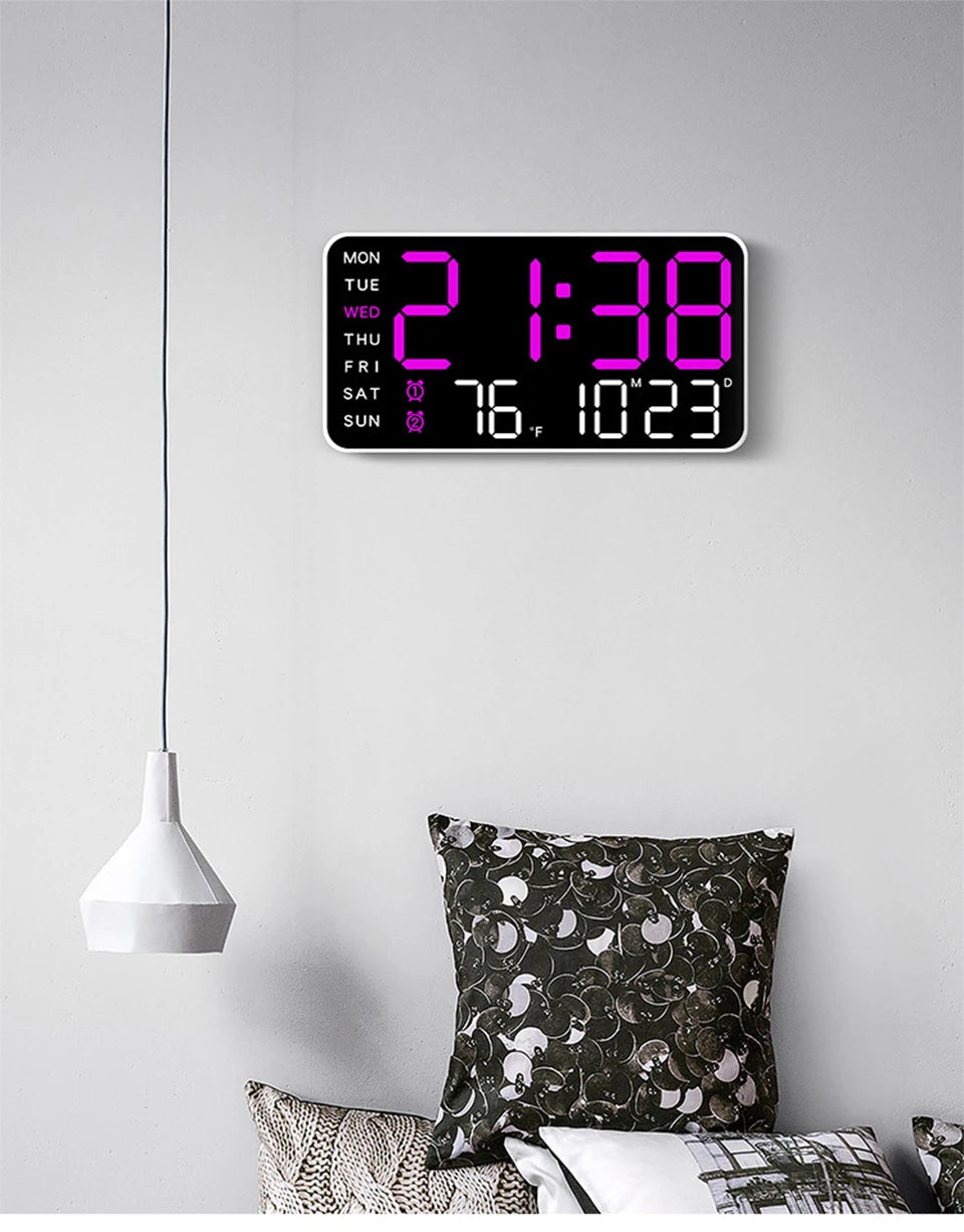 Premium Large Digital Wall Clock - Remote Control & Dual Alarms