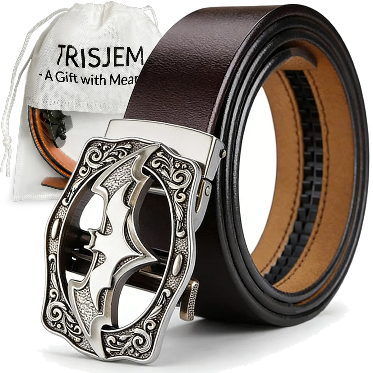 Retro Automatic Belt with Bat Buckle - Genuine Leather