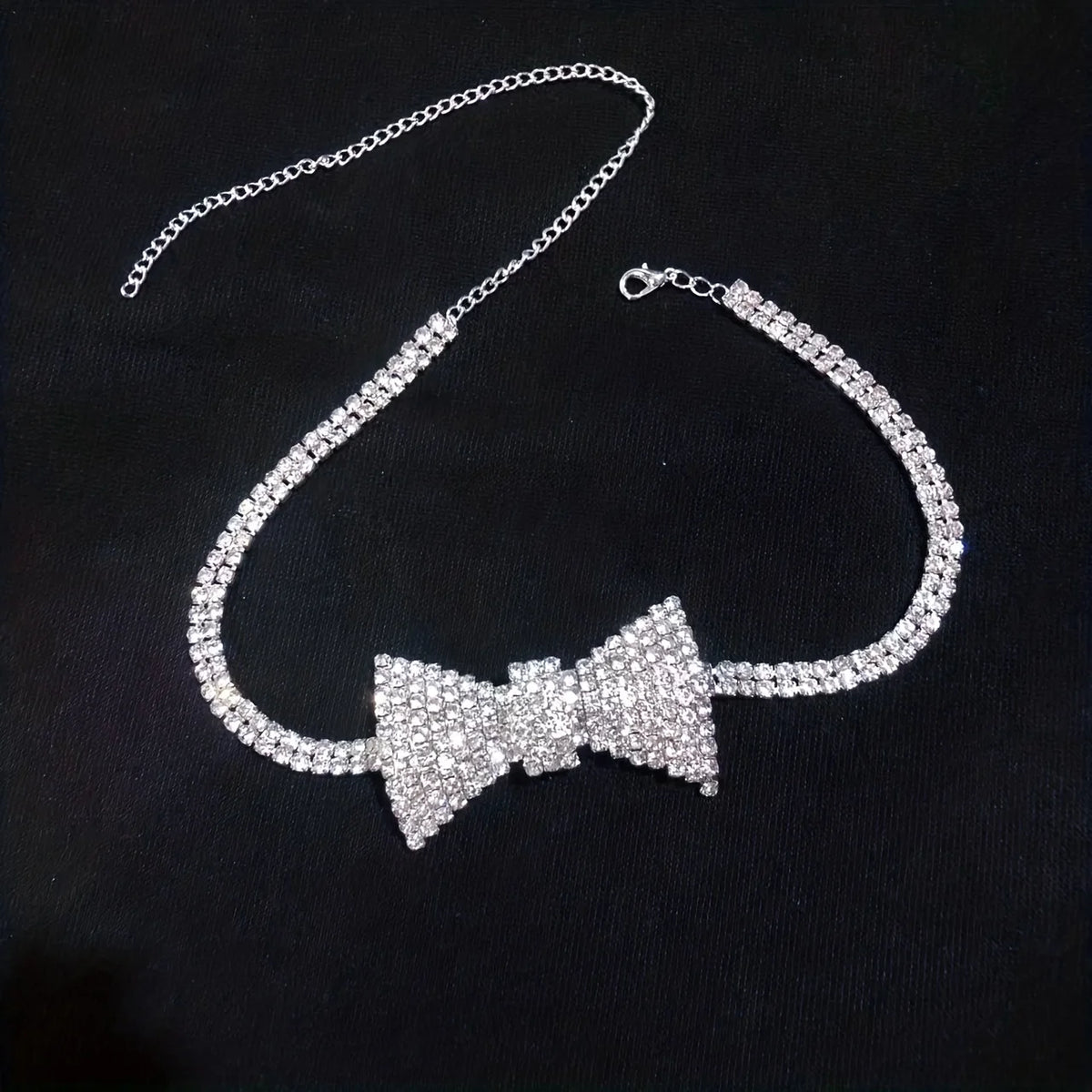 Elegant Crystal Bow Necklace - Rhinestone Jewelry Accessory