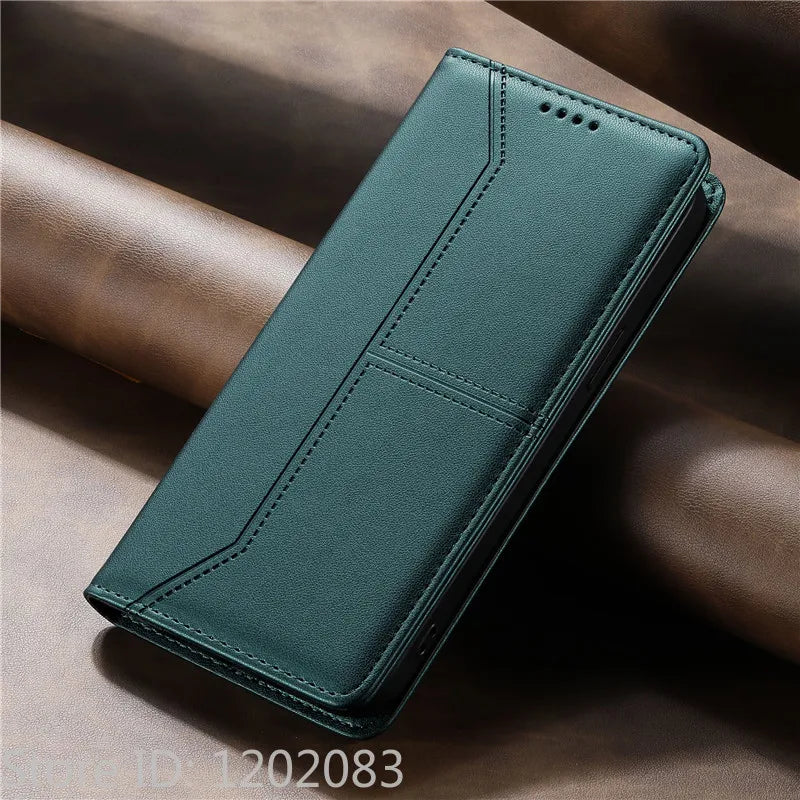 Luxury Magnetic Leather iPhone Case - Wallet Flip Cover