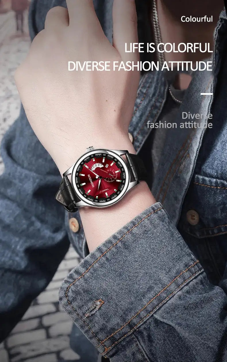 Premium Men's Luminous Quartz Watch - Waterproof Leather