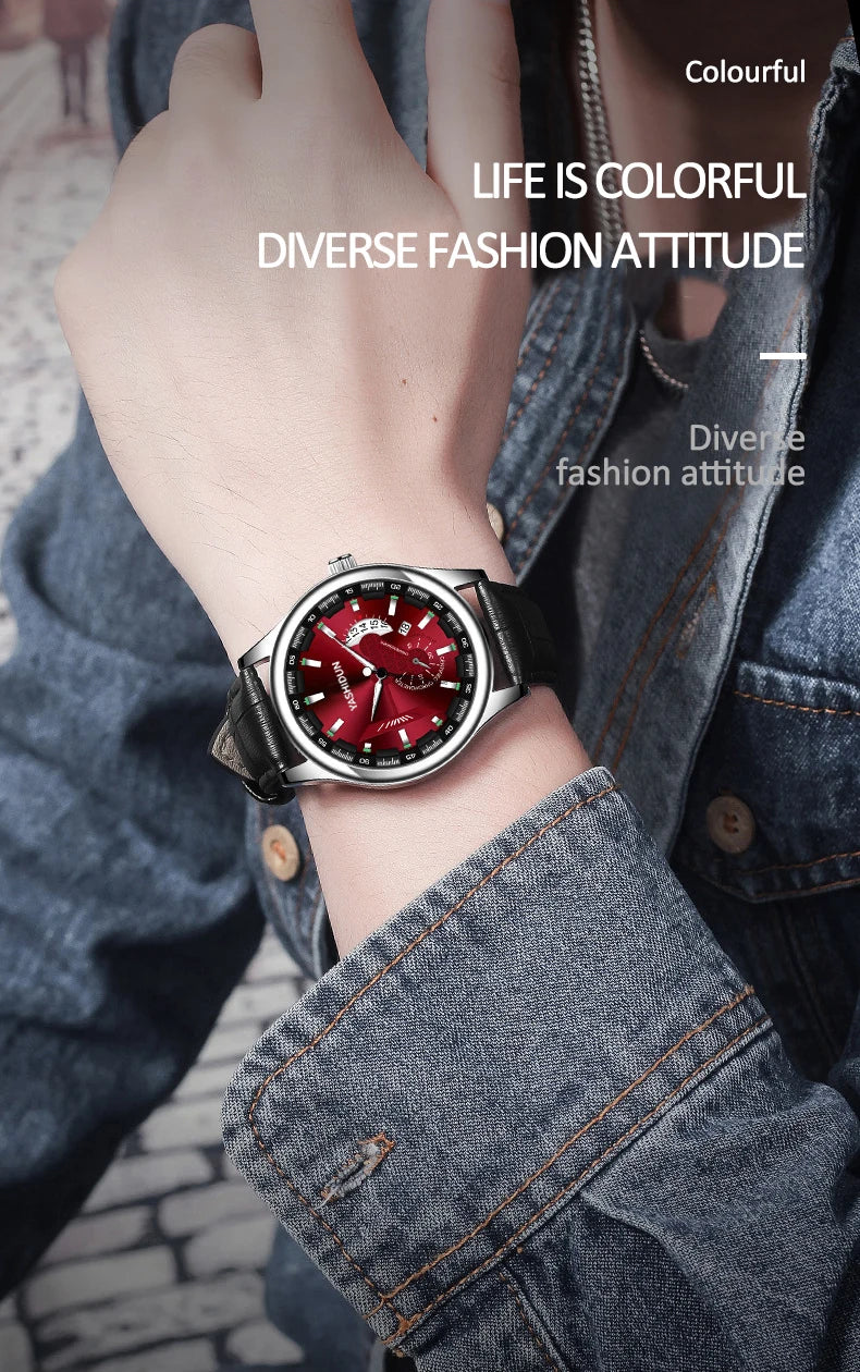Premium Men's Luminous Quartz Watch - Waterproof Leather