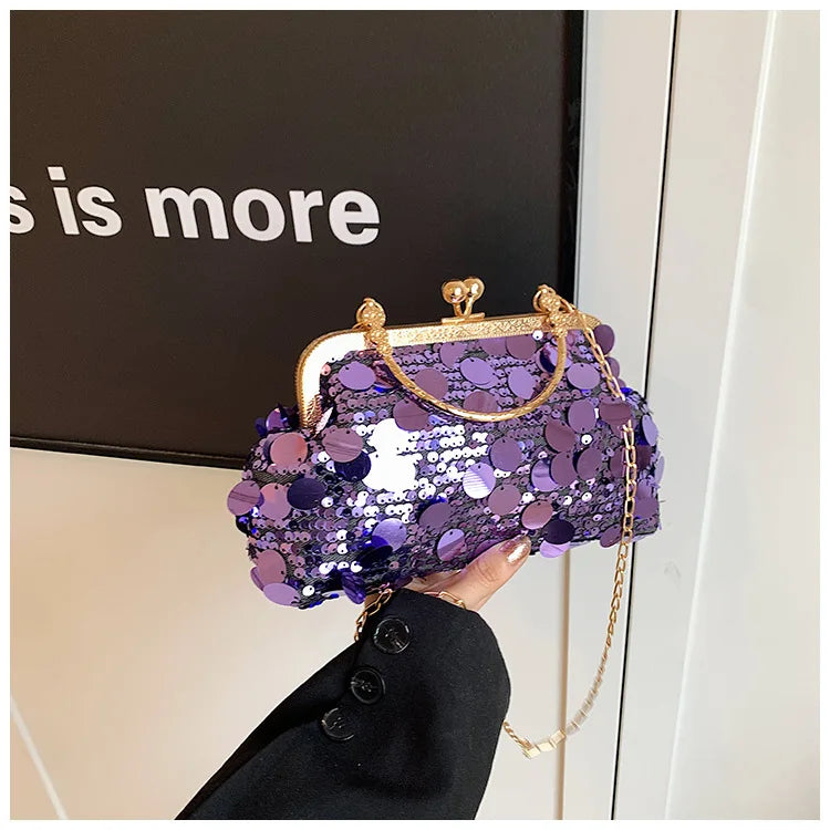 Elegant Sequins Evening Clutch Bag - Bling Chain Strap