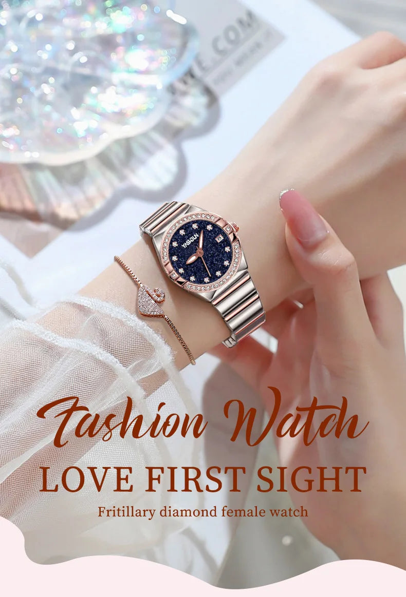 Elegant Ladies Quartz Watch - Waterproof Rose Gold Steel
