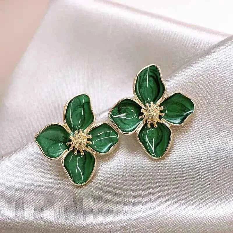 Elegant Retro Drip Glaze Red Flower Earrings - Luxury Jewelry