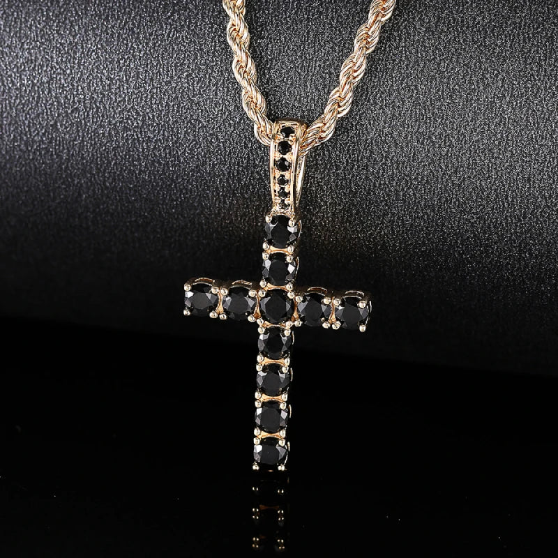 Luxury Cubic Zirconia Cross Pendant Necklace - 60cm Twisted Chain
