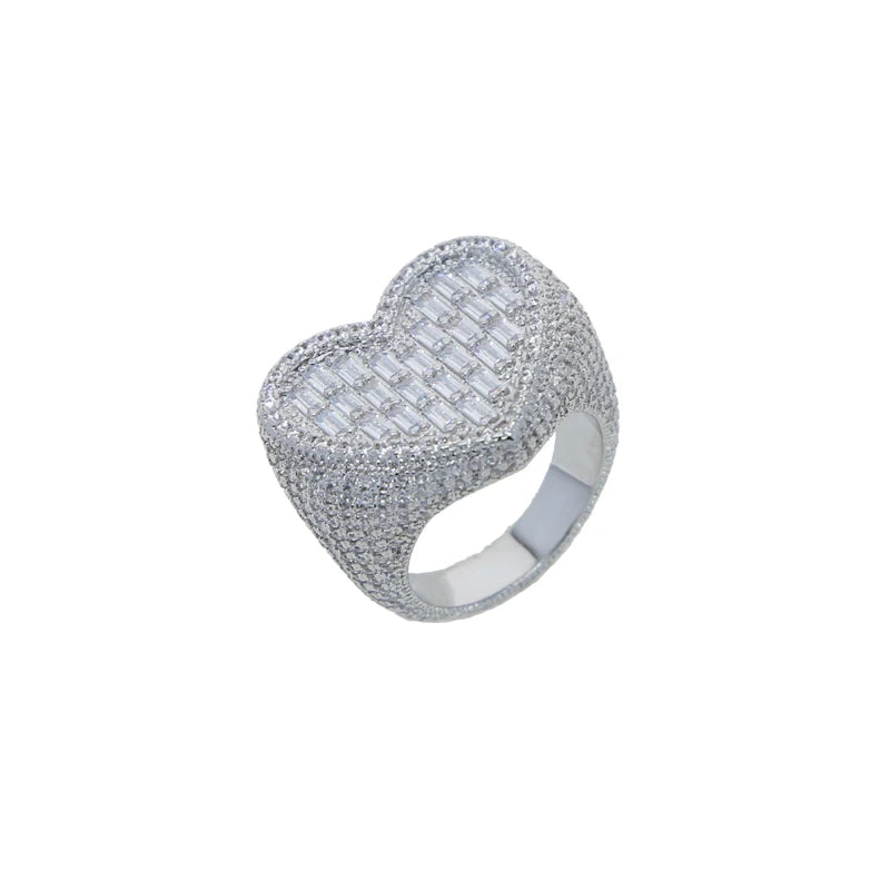 Elegant Iced Out Heart Engagement Ring - Gold & Silver