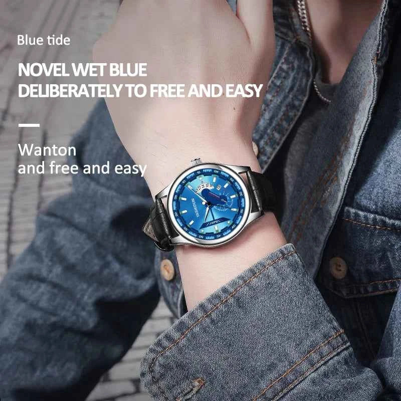 Premium Men's Luminous Quartz Watch - Waterproof Leather