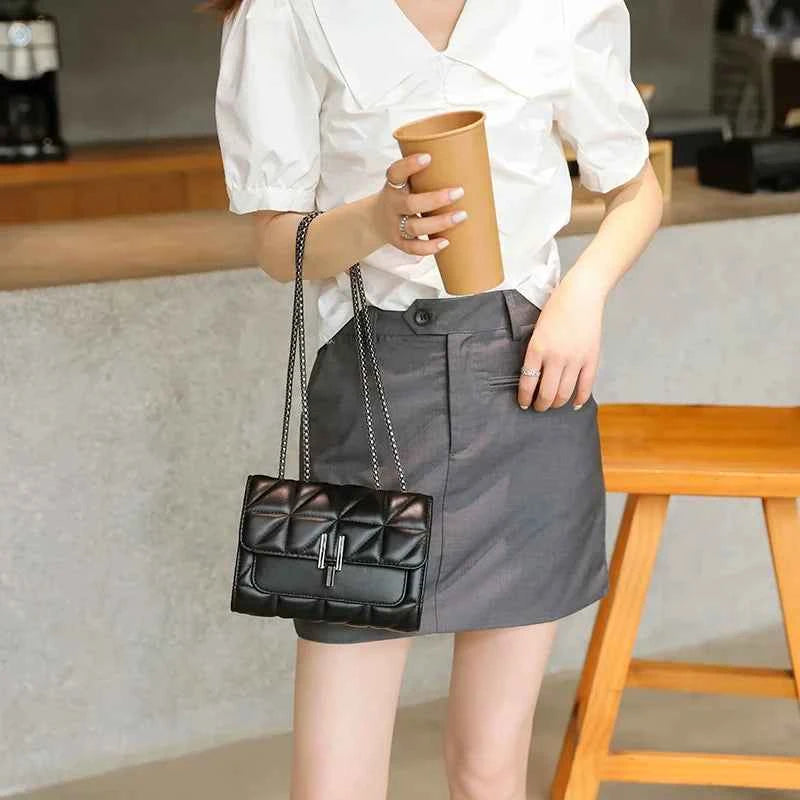 Luxury Leather Chain Crossbody Bag - Elegant Designer Handbag