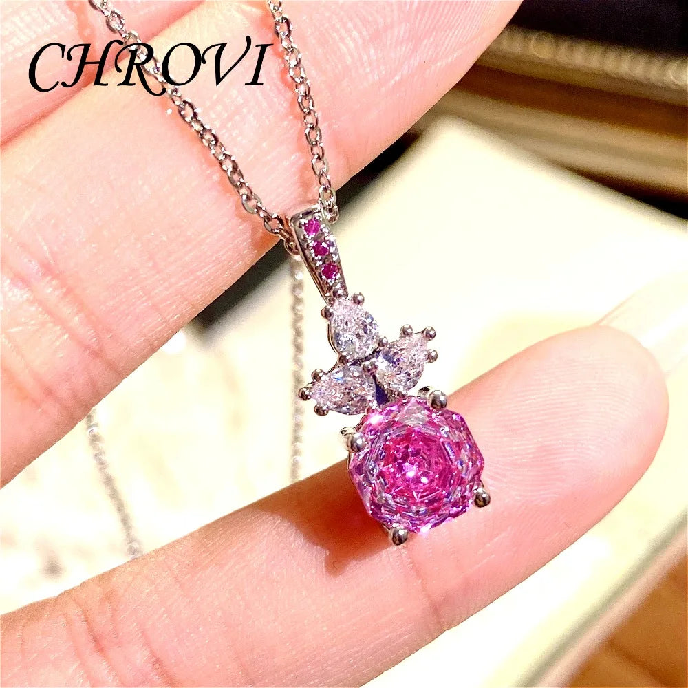 Luxury Silver Rose Jewelry Set - Pendant Necklace & Ring
