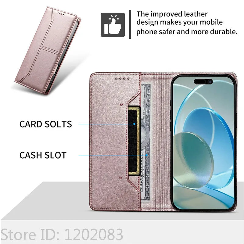 Luxury Magnetic Leather iPhone Case - Wallet Flip Cover
