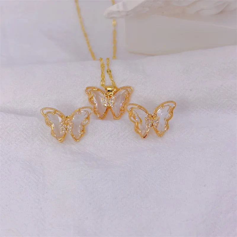 Elegant Butterfly Necklace Earrings Set - Light Luxury Jewelry