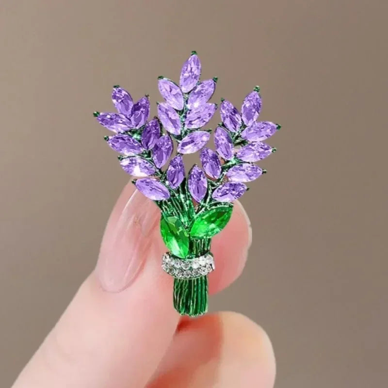 Elegant Purple Lavender Brooch - Crystal Rhinestone Pin