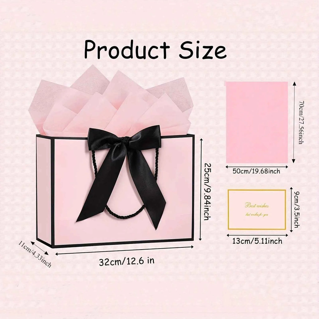 8 large and elegant gift bags, hand-held shopping bags (2 gift bags with bow ribbons, 2 greeting cards and 4 thin papers)