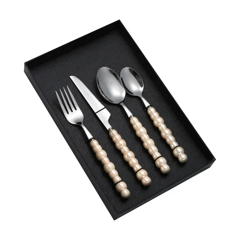 Luxury Pearl Flatware Set - Premium Ceramic Handle Cutlery