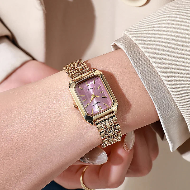Elegant Women's Rectangle Quartz Watch - Stainless Steel Band