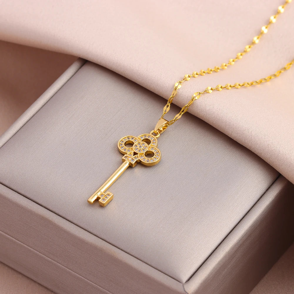 Elegant Zircon Crystal Stainless Steel Necklace