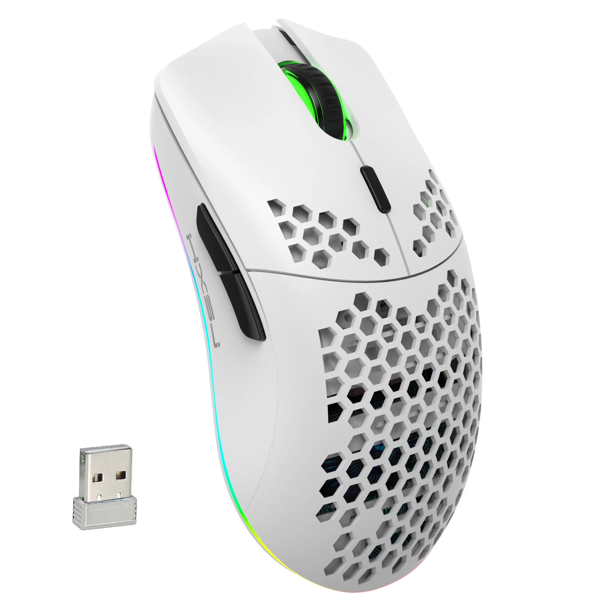 Rechargeable Wireless Mouse - RGB Lighting & Honeycomb Design