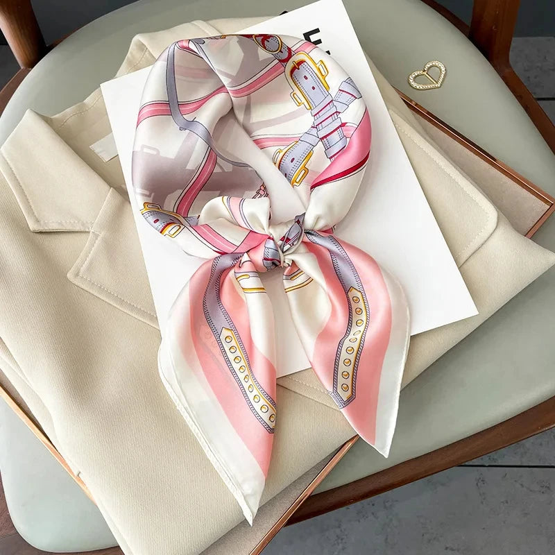 Luxury Silk Scarf - 70x70cm Square Shawl & Headband