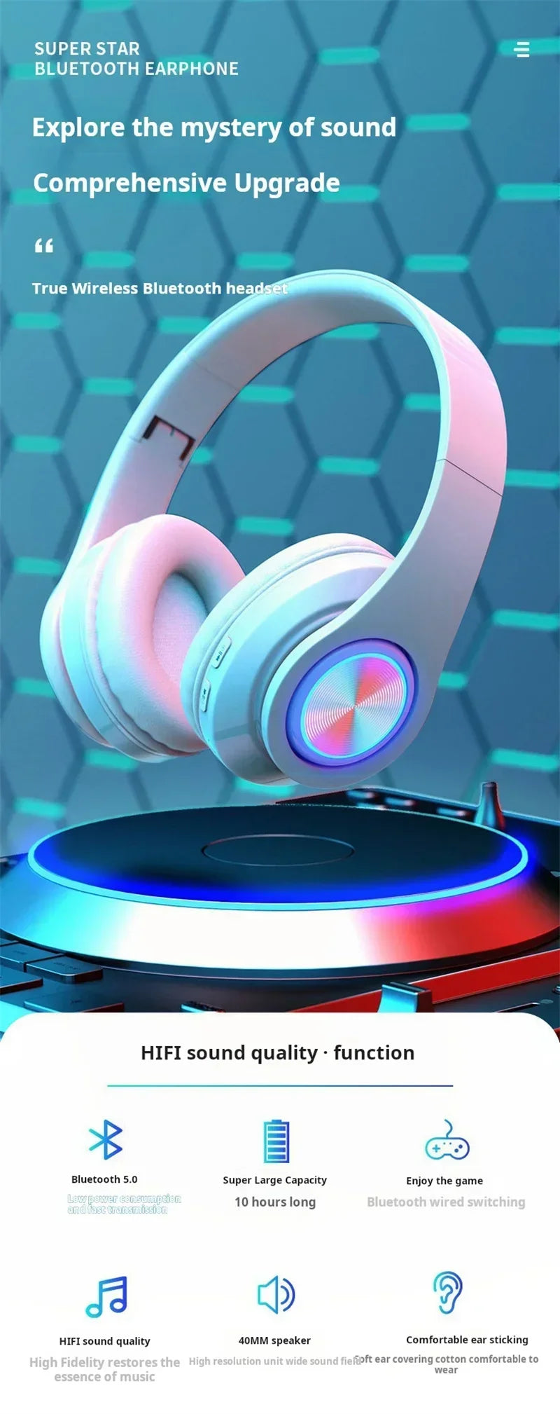Premium Wireless Gaming Headset - Bluetooth 5.0 Surround Sound