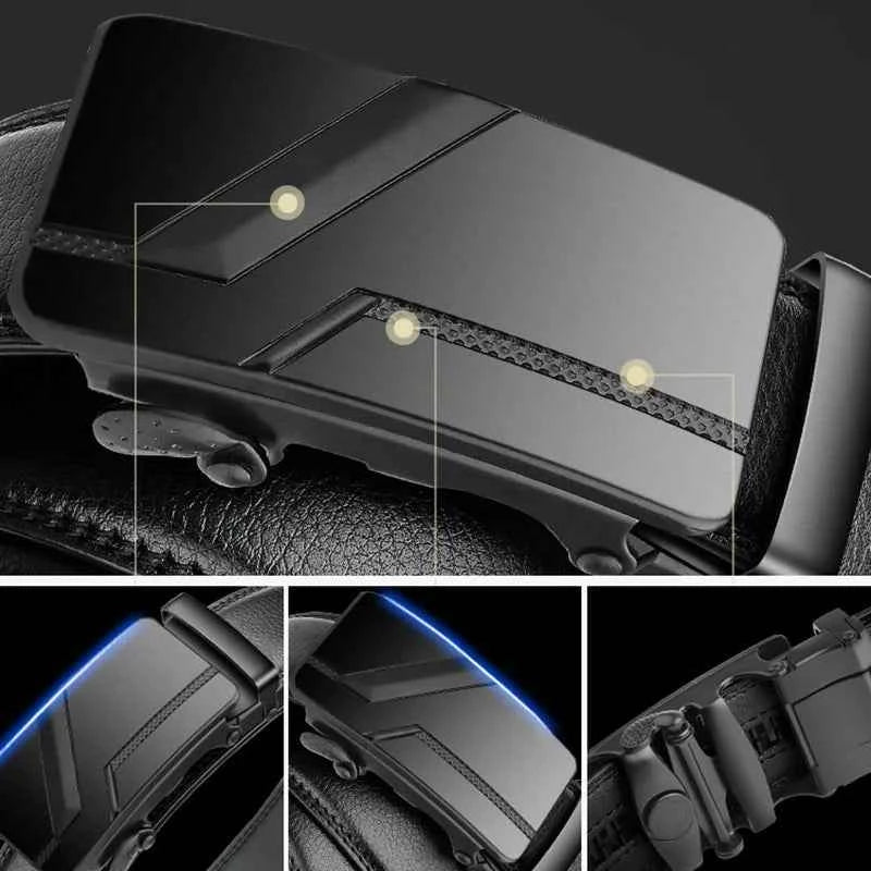Luxury Plus Size Mens Belt - Black PU Leather Automatic Buckle