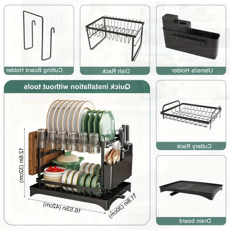 Premium Stainless Steel Dish Rack - Double-Layer & Multi-Functional