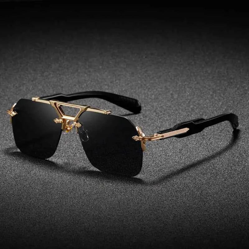 Premium Steampunk Pilot Sunglasses - Retro Frameless Design