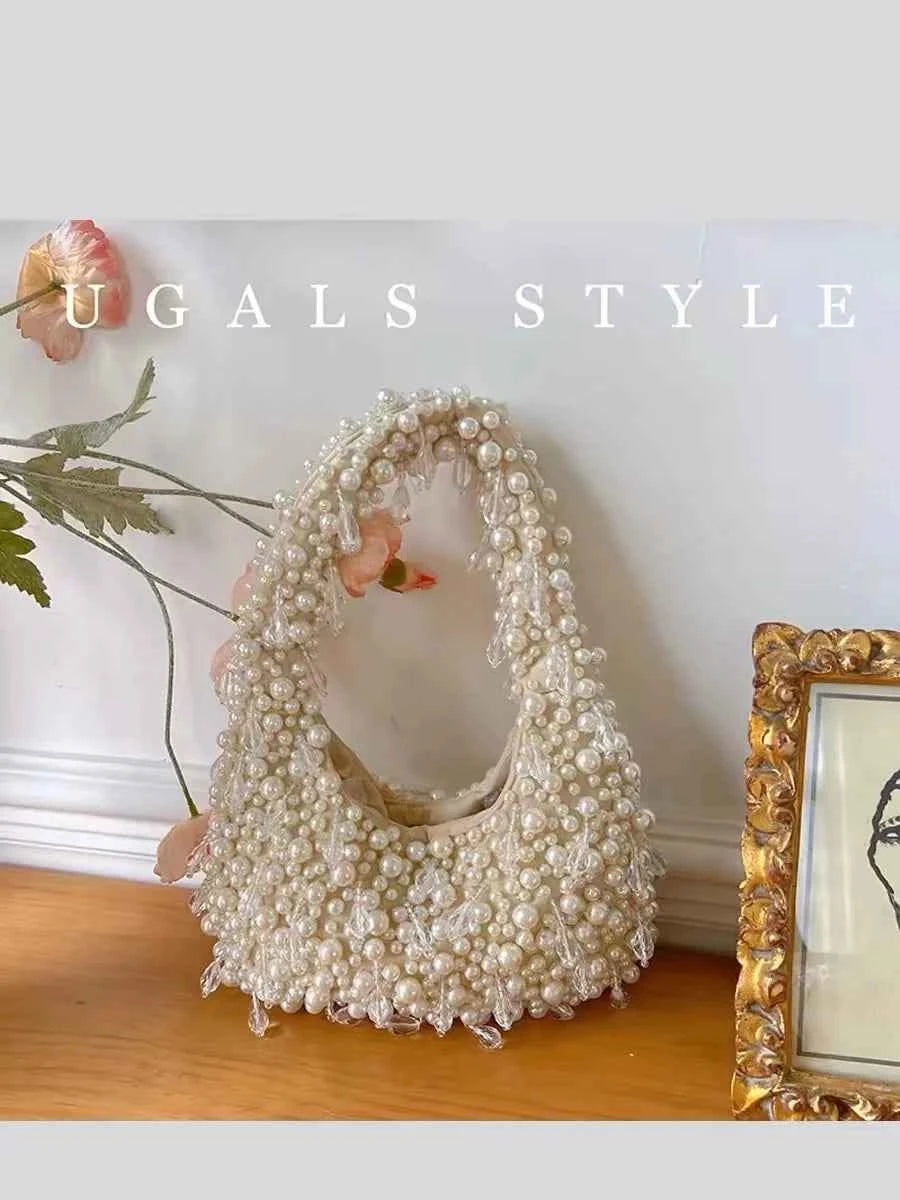 Elegant Pearl Beaded Clutch - Handmade Evening Bag