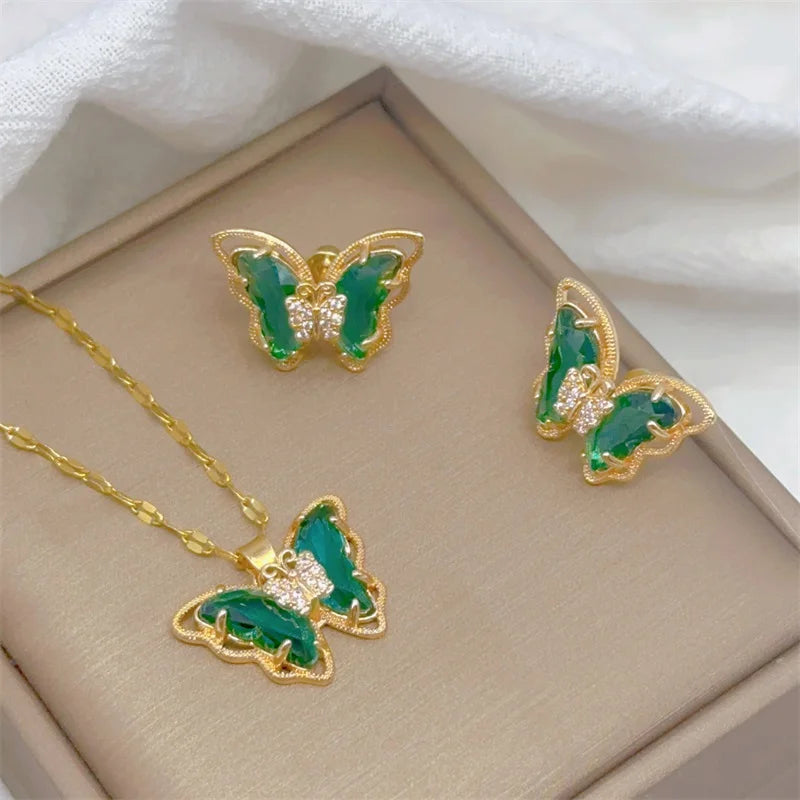 Elegant Butterfly Necklace Earrings Set - Light Luxury Jewelry