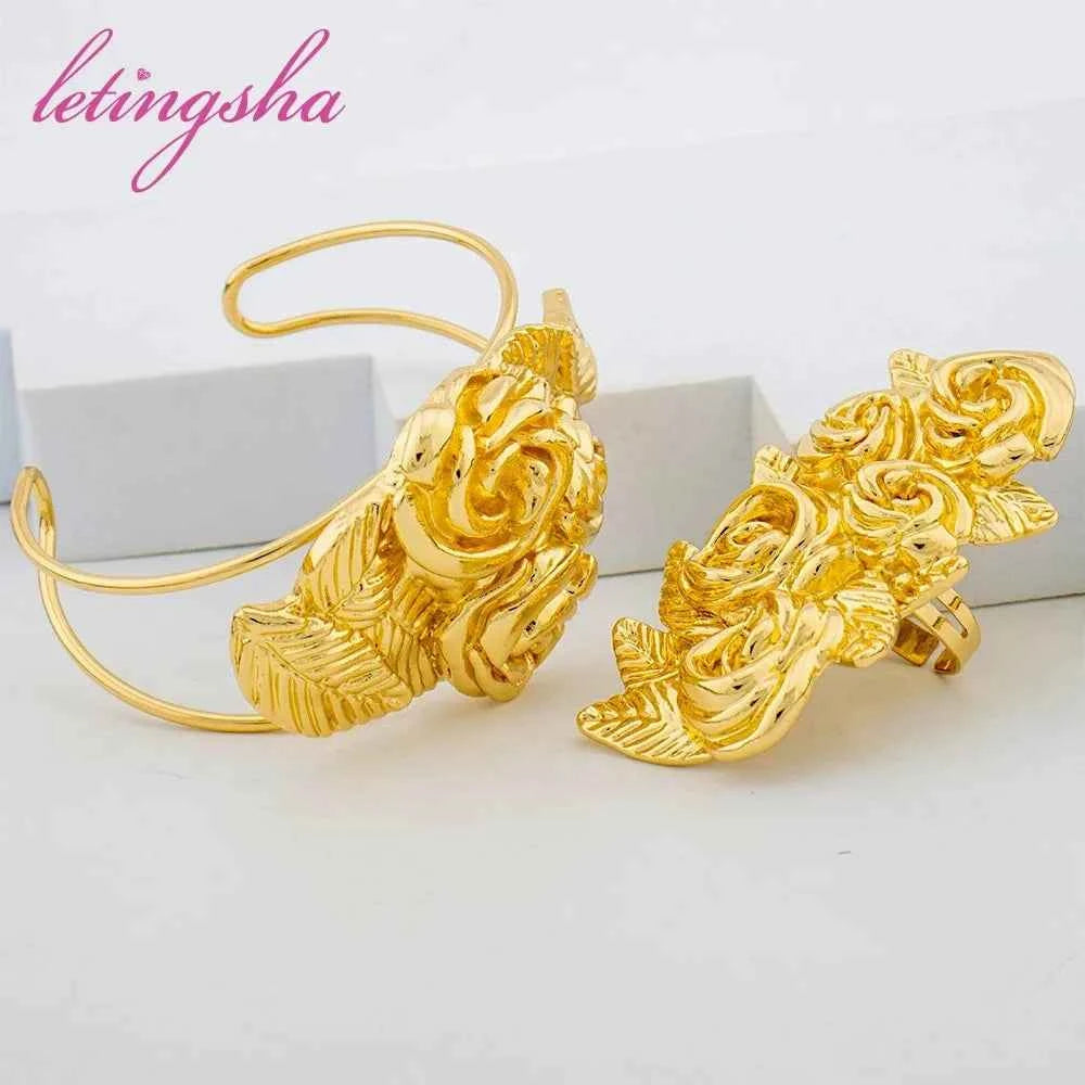 Elegant Plated Jewelry Set - Necklace, Earrings, Ring, Bracelet