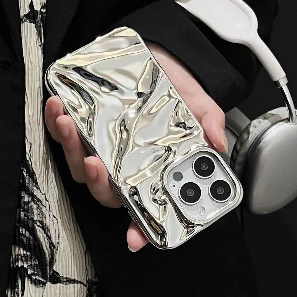 Luxury Electroplate Silvery 3D Wrinkle Phone Case
