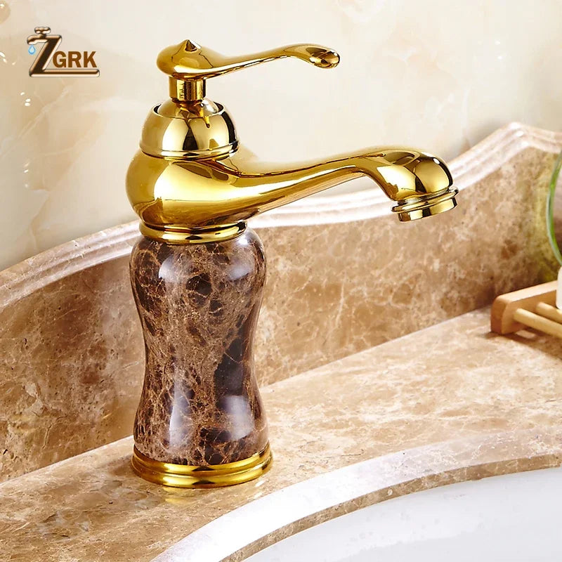 Elegant Gold Bathroom Faucet - Coffee Marble Mixer Tap