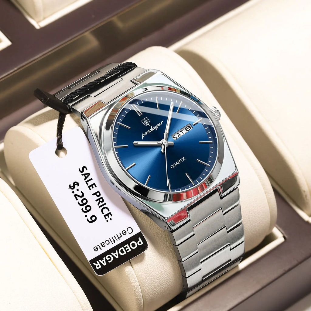 Luxury Men's Quartz Watch - Waterproof Stainless Steel Wristwatch