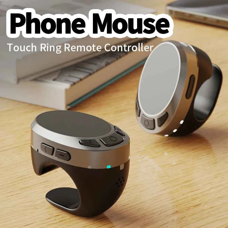Wireless scrolling ring - black ring-shaped Bluetooth remote on hand