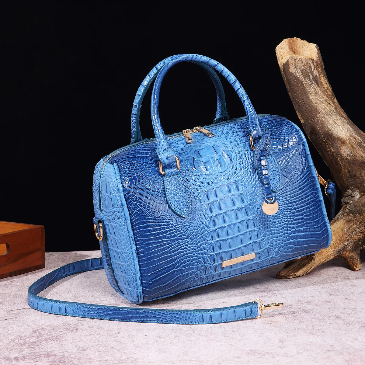 Elegant Crocodile Pattern Boston Bag
