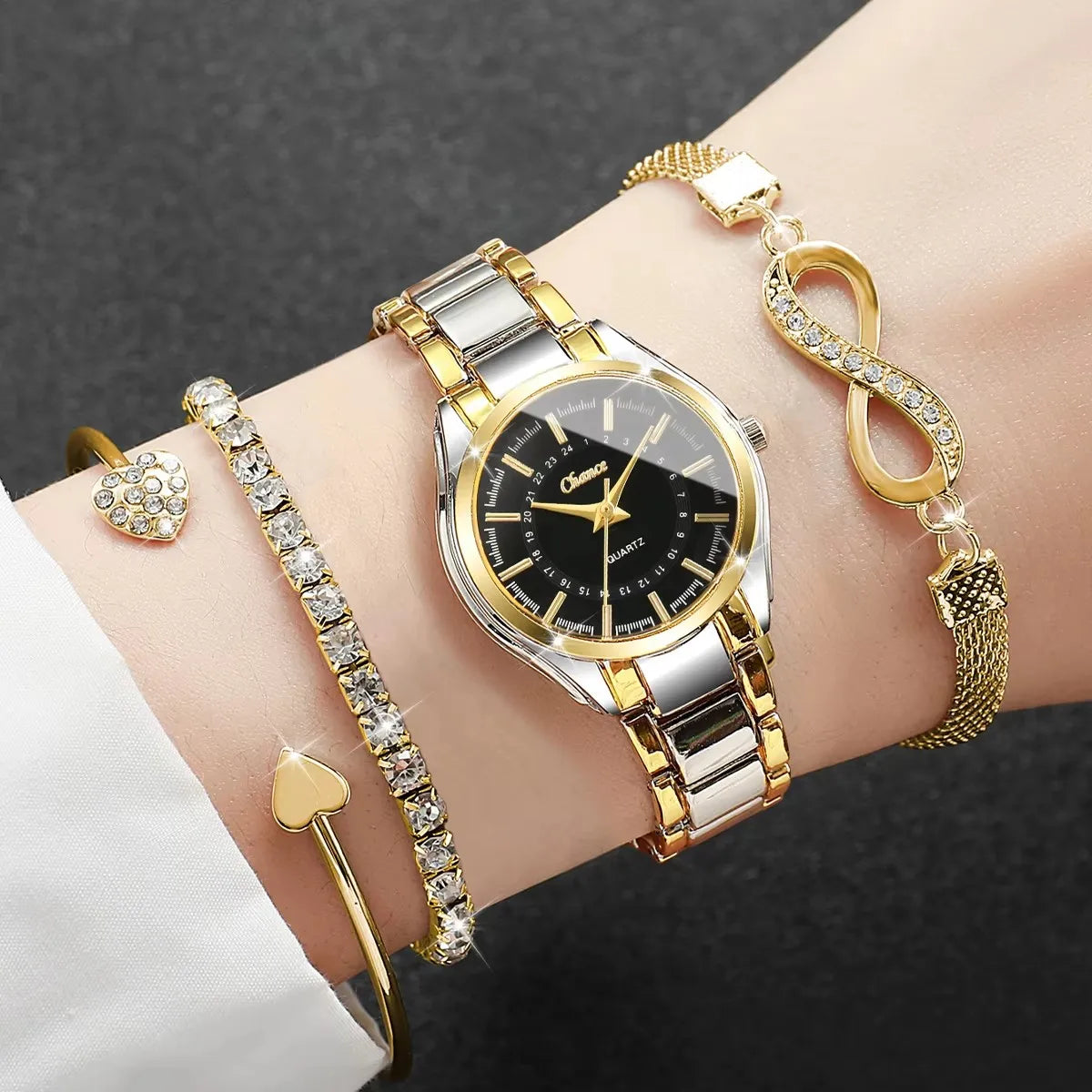 Elegant Women Watch Set - Luxury Quartz Wristwatch & Bracelets