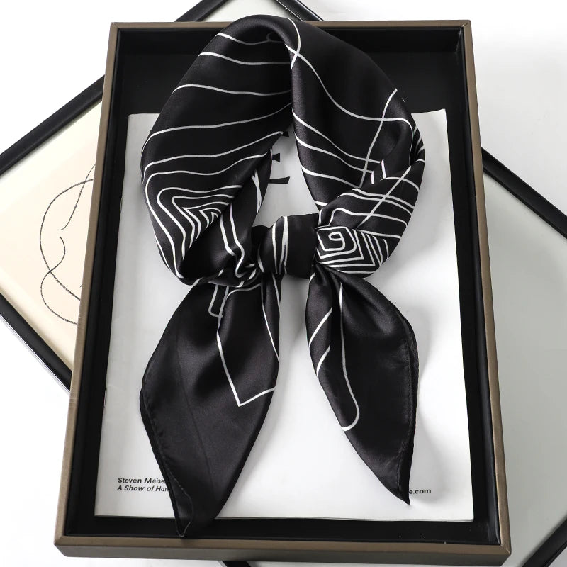 Luxury Silk Square Scarf - Elegant Hair Tie & Neck Band