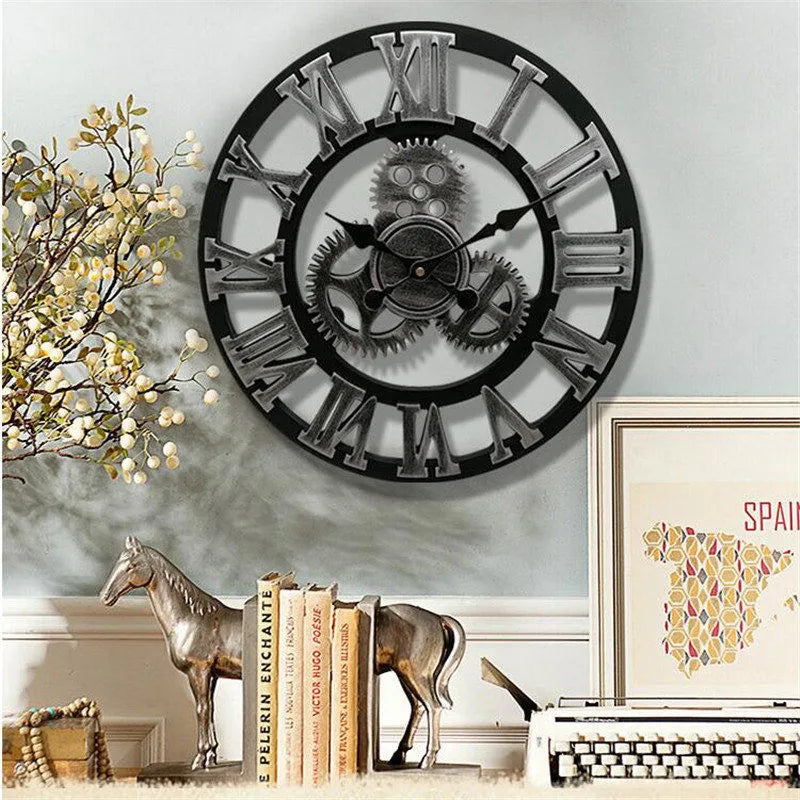 Premium Industrial Wood Wall Clock - European Retro Style