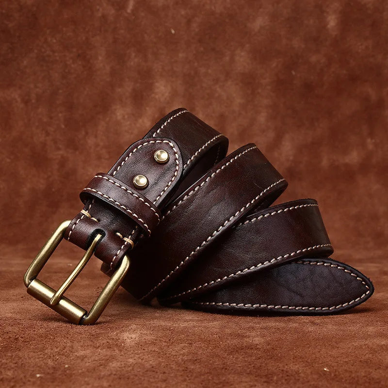 Premium Men's Genuine Leather Belt with Brass Buckle