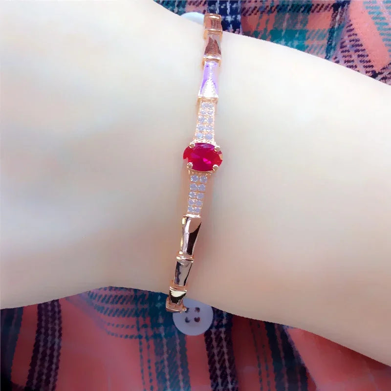 Elegant Ruby Cuff Bracelet - Inlaid Glossy Design