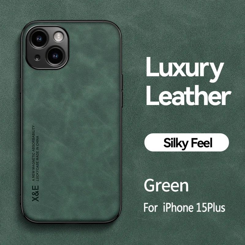 Premium Sheepskin Leather iPhone Case - Magnetic Shockproof Cover