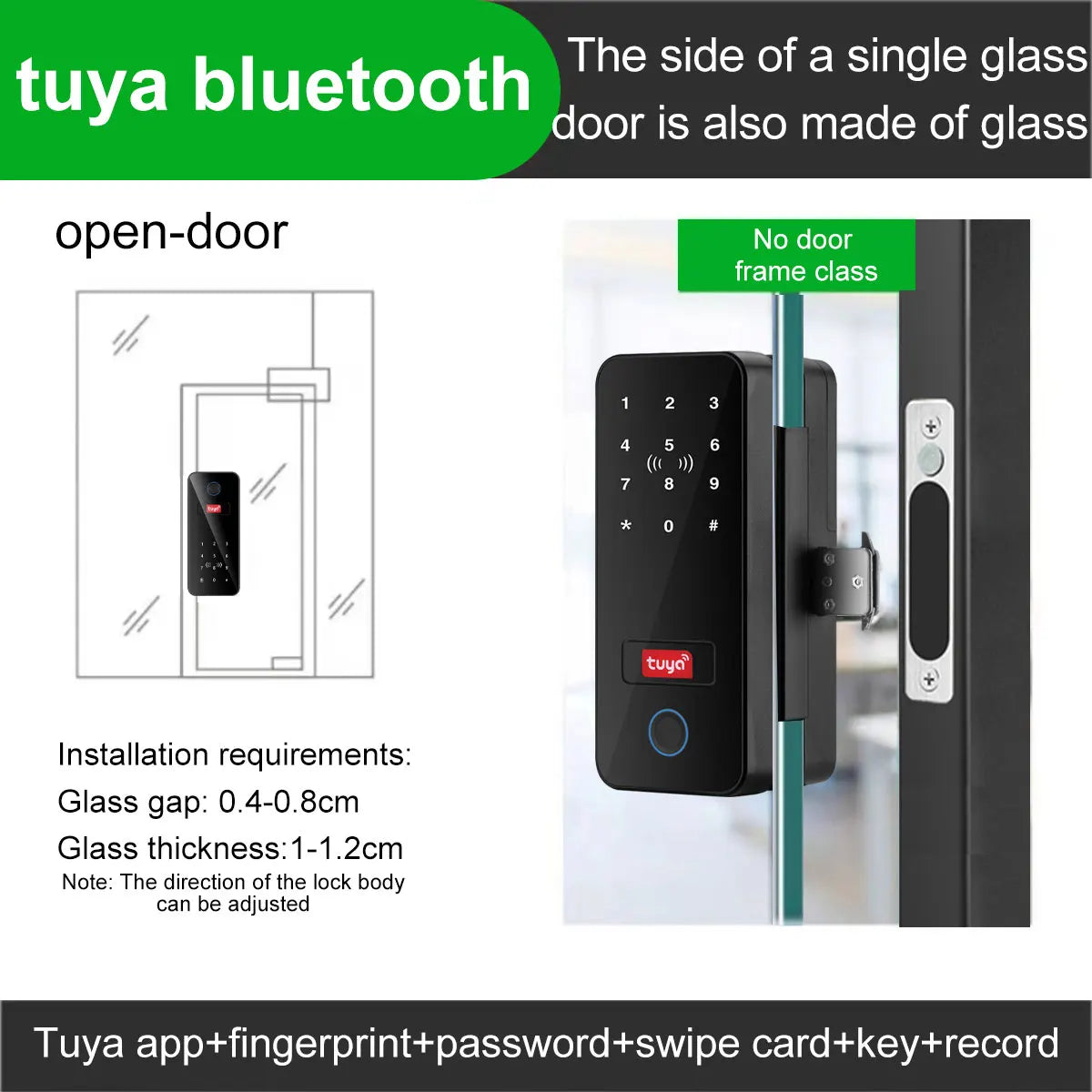 Smart Glass Door Lock - Biometric Fingerprint & Tuya App