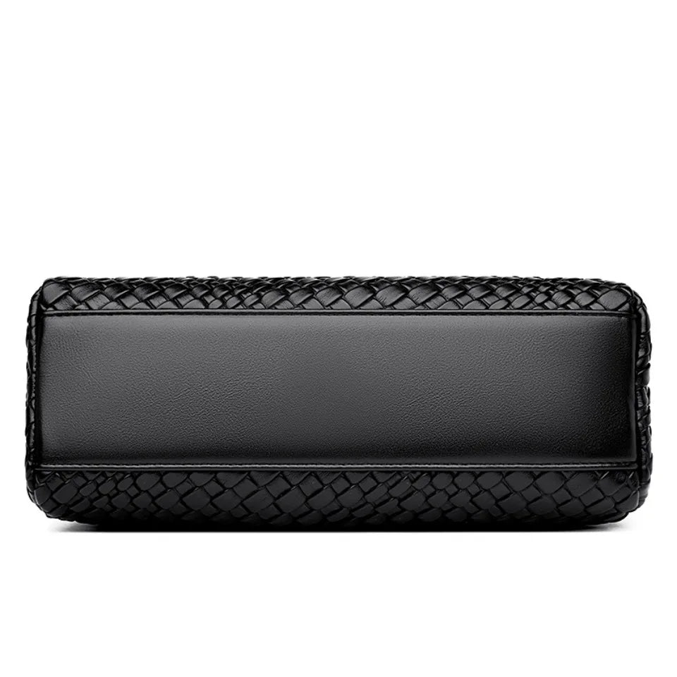 Designer Knitting Handbag - Elegant PU Leather