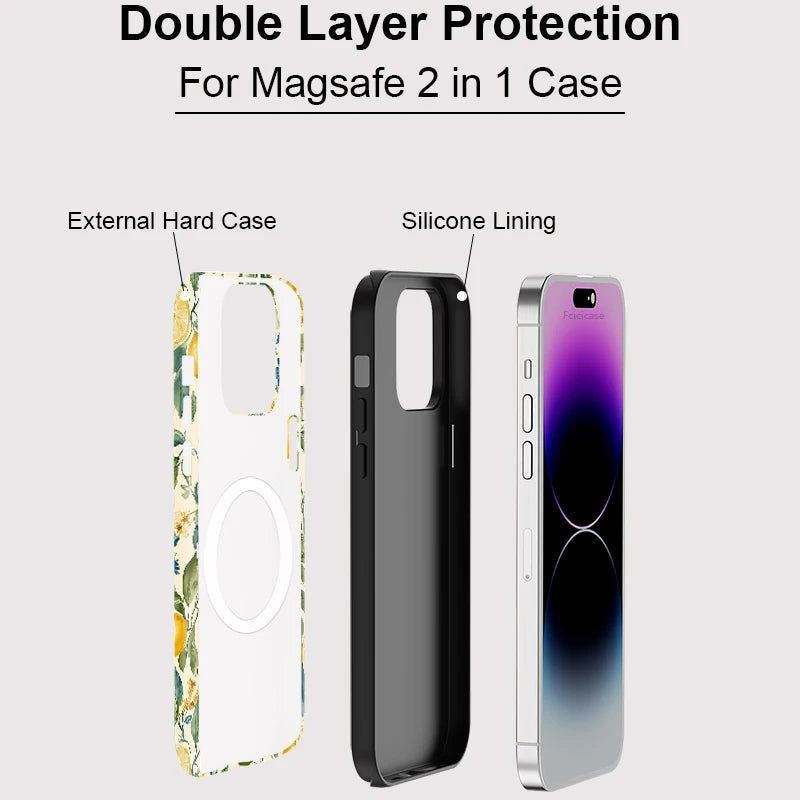 Premium Magnetic Shockproof iPhone Case - Floral Lemon Design