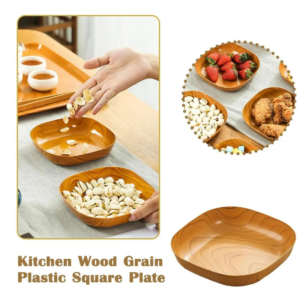 Elegant Wood Grain Square Plate - Japanese Style Dinnerware