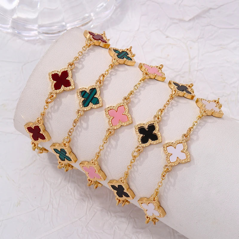 Elegant Vintage Clover Bracelet - Rhinestone & Link Chain